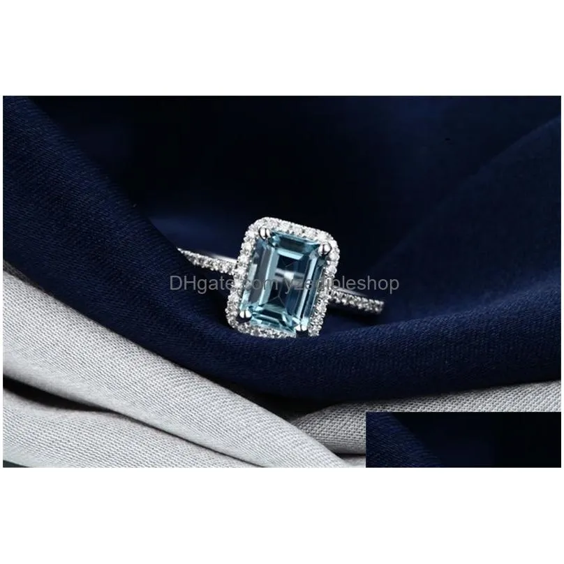 yhamni original 100% 925 sterling silver ring fashion wedding engagement jewelry sky blue cz crystal ring for women gift zr539300u