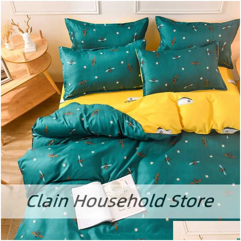 Bedding Sets Bedding Sets Evich Idyllic Simplicity Green And Yellow King Queen Size Beddings Bed For 3Pcs Bedroom Case Household Items Dhtfa