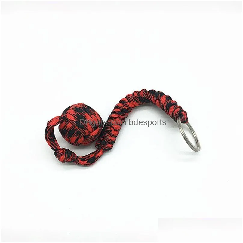 Pendants Outdoor Keychain Pendants Defensive Self Protector Rope Braided Stainless Steel Ball Survival Bracelets Lanyards Hanging Drop Dhycr