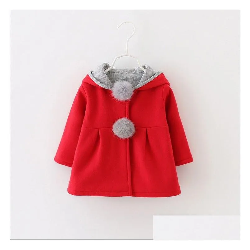 2016 New Autumn Winter Baby Girls Rabbit Ears Hooded Princess Jacket Coats Infant Girl Cotton Outwear Cute Kids Jackets Christmas