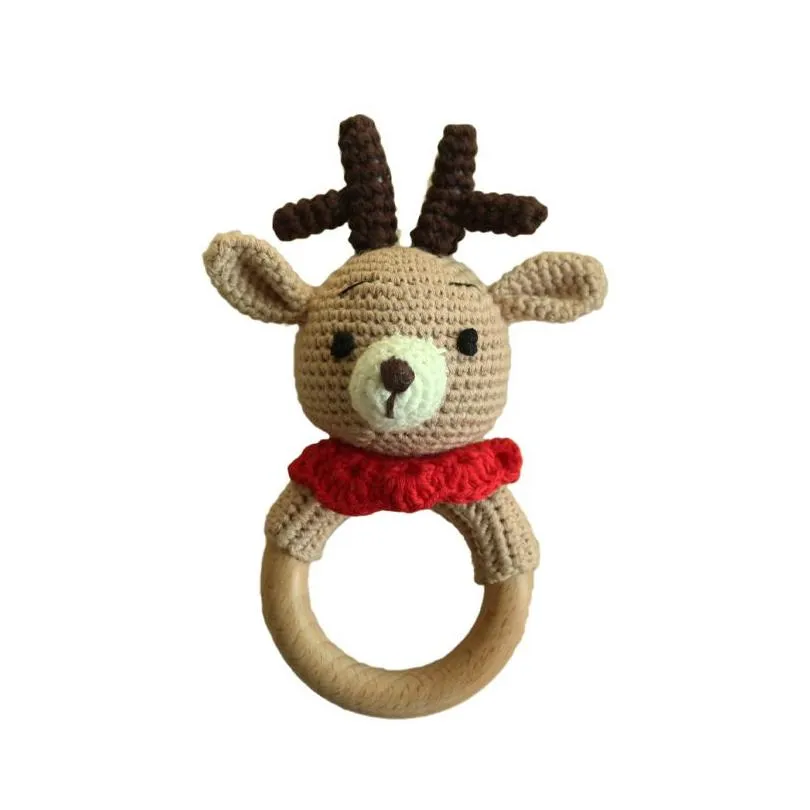 Bibs and Burp Cloths Baby Rattles DIY Crochet Cartoon Deer Doll Hand Bell Carved Wooden Ring Teething Toys Newborn Molar Teether Educational