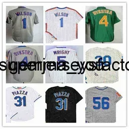 Gema College Wears Man Baseball Vintage  NY Jersey 1 MOOKIE WILSON 31 Mike Piazza 5 David Wright 4 Dykstra 30 Nolan Ryan Blue White Green