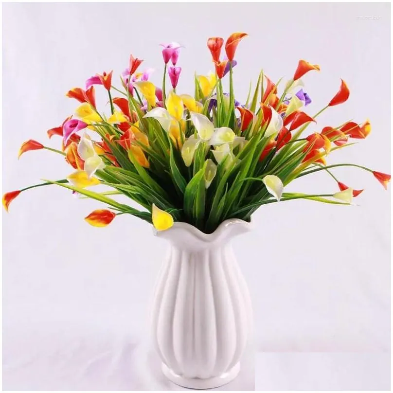 Decorative Flowers Beautiful 25 Heads Bouquet Artificial Flower Fake Plants Calla Lily Leaf Plastic Party Weeding Home Room Year