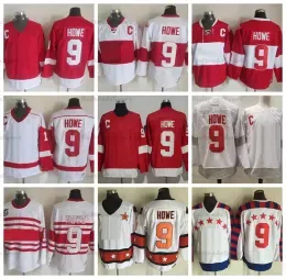 Mens Vintage 9 Gordie Howe Hockey Jerseys 75th 1991 Stitched Jersey C PATCH Home Red Classic M-XXXL