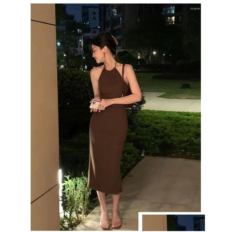 casual dresses vintage women long dress summer sexy backless halter neck bodycon slim knit maxi