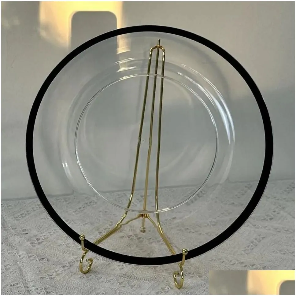 50 PCS  Plates Clear Plastic Tray 33 CM Round Plates 13 Inches Acrylic Decorative Service Plate For Table Setting