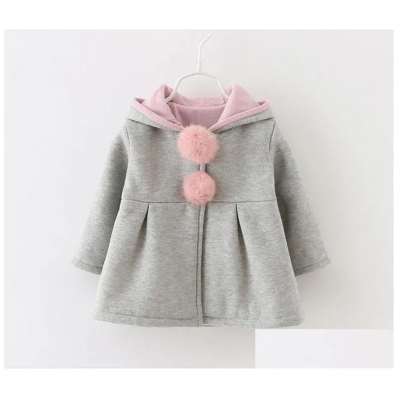 2016 New Autumn Winter Baby Girls Rabbit Ears Hooded Princess Jacket Coats Infant Girl Cotton Outwear Cute Kids Jackets Christmas