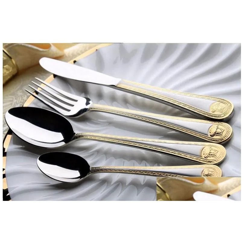 dinnerware sets wholesale 2021 selling 4pcs gold cutlery stainless steel flatware set tableware knife spoon fork1