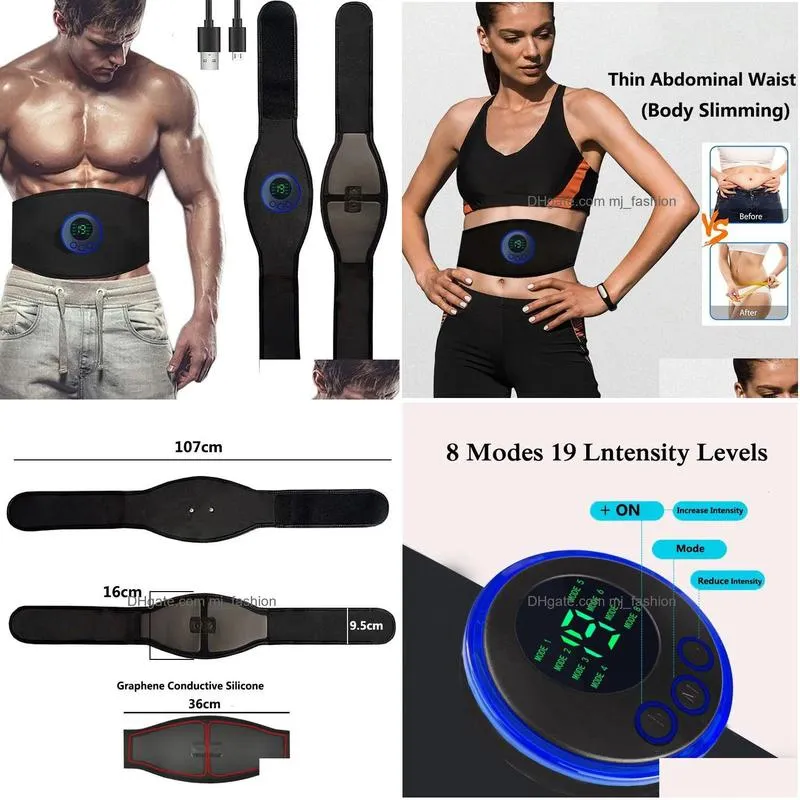 Outdoor Fitness Equipment Outdoor Fitness Equipment Ems Muscle Stimator Abs Abdominal Trainer Toning Belt Usb Recharge Body Belly Home Dh7Pk