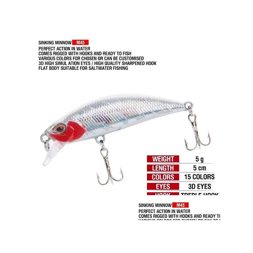 10pcs/lot 5g 5cm minnow fishing lure laser hard artificial baits 3d eyes fishing tackle