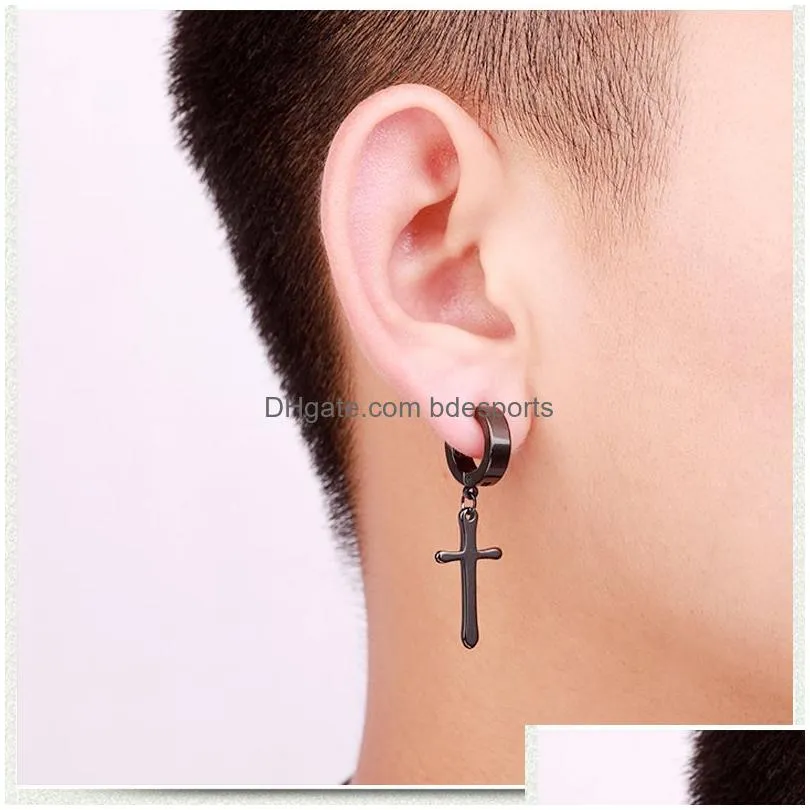Pendants Stud Earrings Men Black Sier  Stainless Steel Jewelry Round Ear Clip For Boys Drop Delivery Home Garden Arts, Crafts Dh9L8