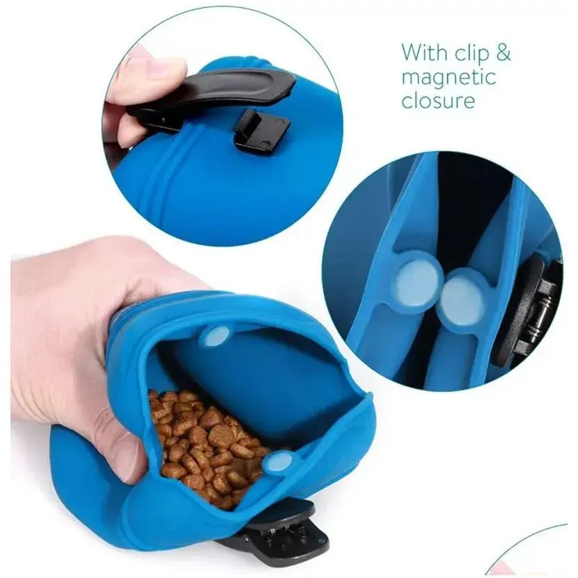 Silicone Dog Treat Pouch-Small Pet Training Bag-Portable Dog Treat Bag for Leash with Magnetic Closure and Waist Clip