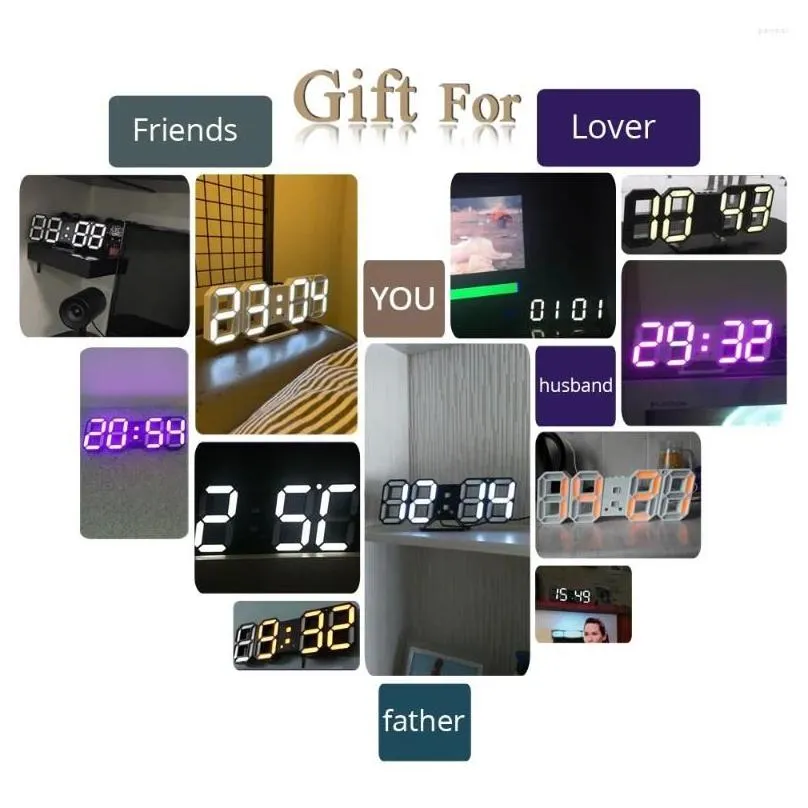 Wall Clocks LED Digital Clock Alarm Date Temperature Automatic Backlight Table Desktop Home Decoration Stand Hang