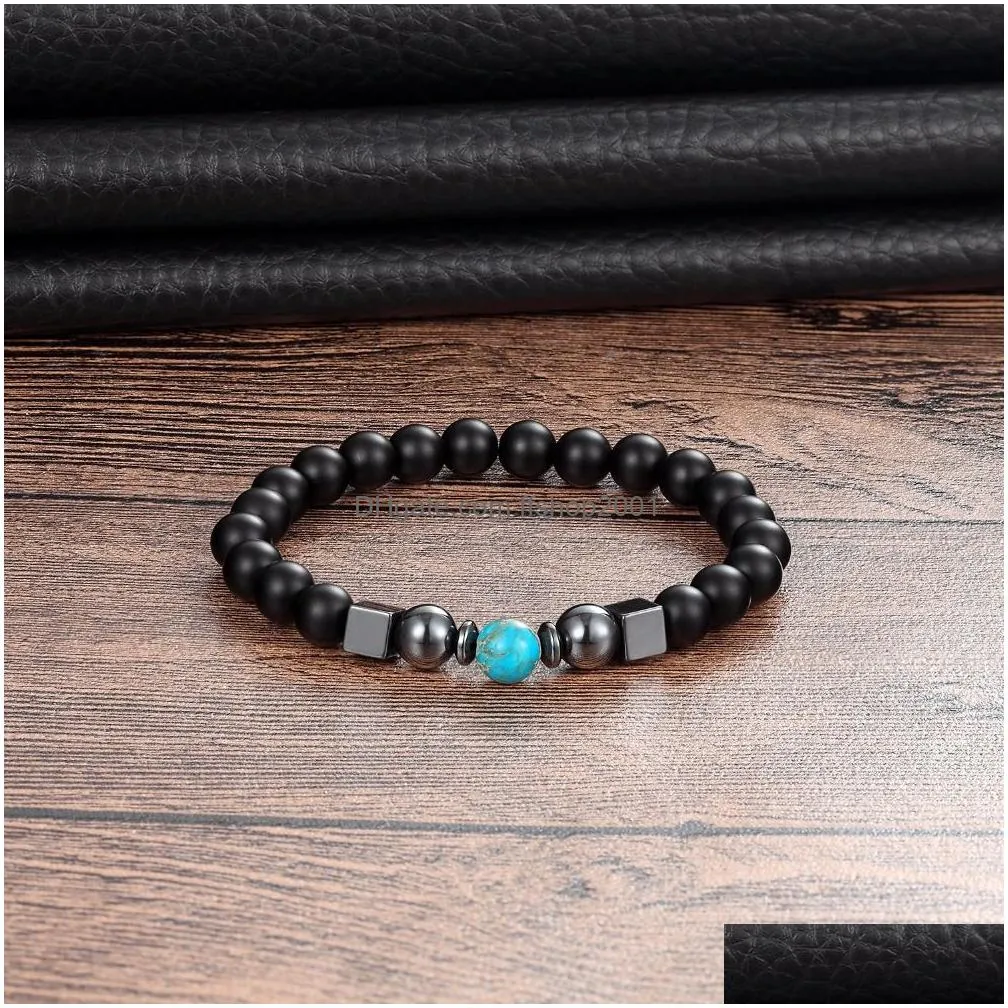 fashion black lava matted stone bead bracelet turquoise square hematite bracelet for women men jewelry