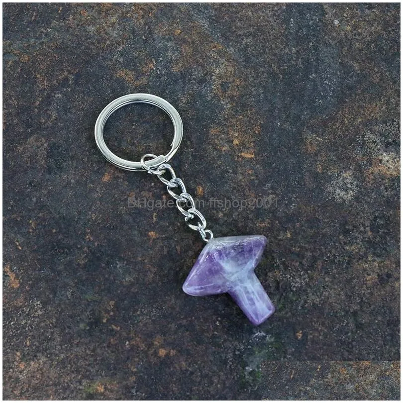 natural stone mushroom key rings keychains healing crystal car decor key chain keyholder