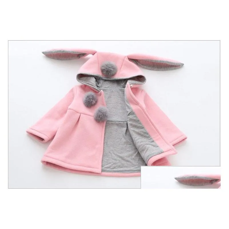 2016 New Autumn Winter Baby Girls Rabbit Ears Hooded Princess Jacket Coats Infant Girl Cotton Outwear Cute Kids Jackets Christmas