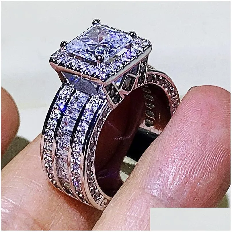 Wedding Rings Choucong Unique Luxury Jewelry 925 Sterling Sier Gold Fill Princess Cut Whie Topaz Cz Diamond Party Eternity Women Weddi Dhejb