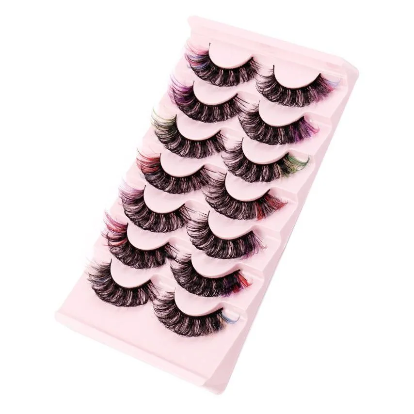 handmade reusable multilayer colored eyelashes extensions fluffy multilayer thick 3d mink fake lashes with color strip lashes