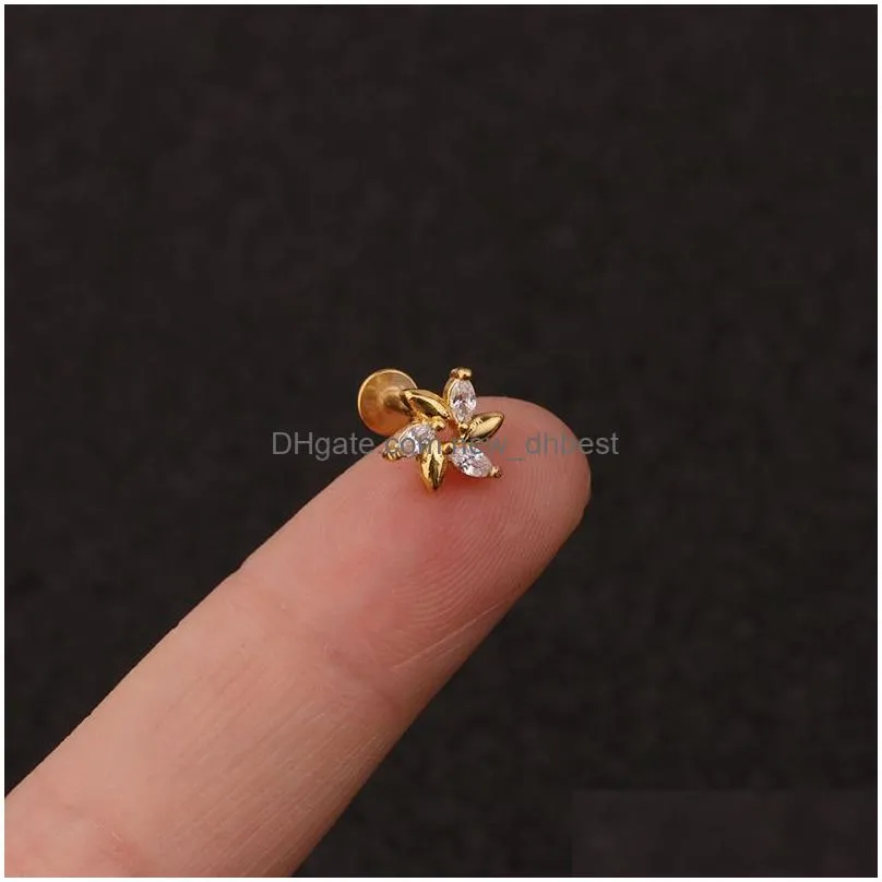 Stud Cz Cartilage Earring Flower Crown Heart Moon Lat Labret Back Ear Piercing Jewelry Helix Daith Conch Tragus Earrings Drop Delivery Dhpo6