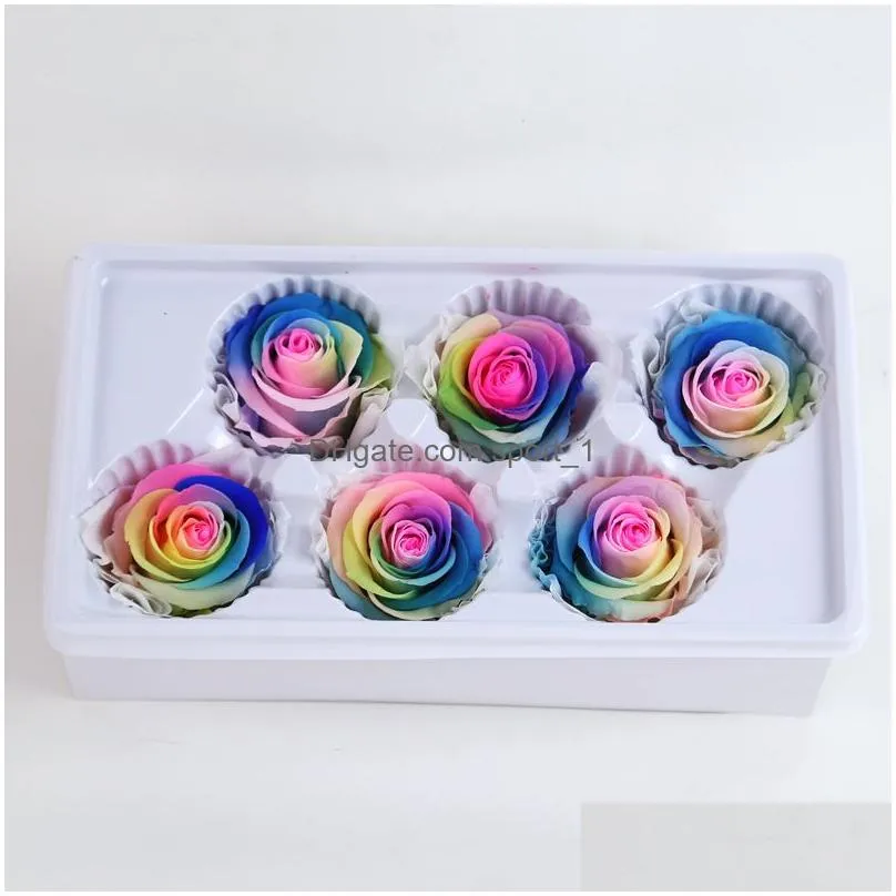 grade a preserved rainbow rose head eternelle roses for wedding party home decoration accessories diy flowers gift box favor y1128