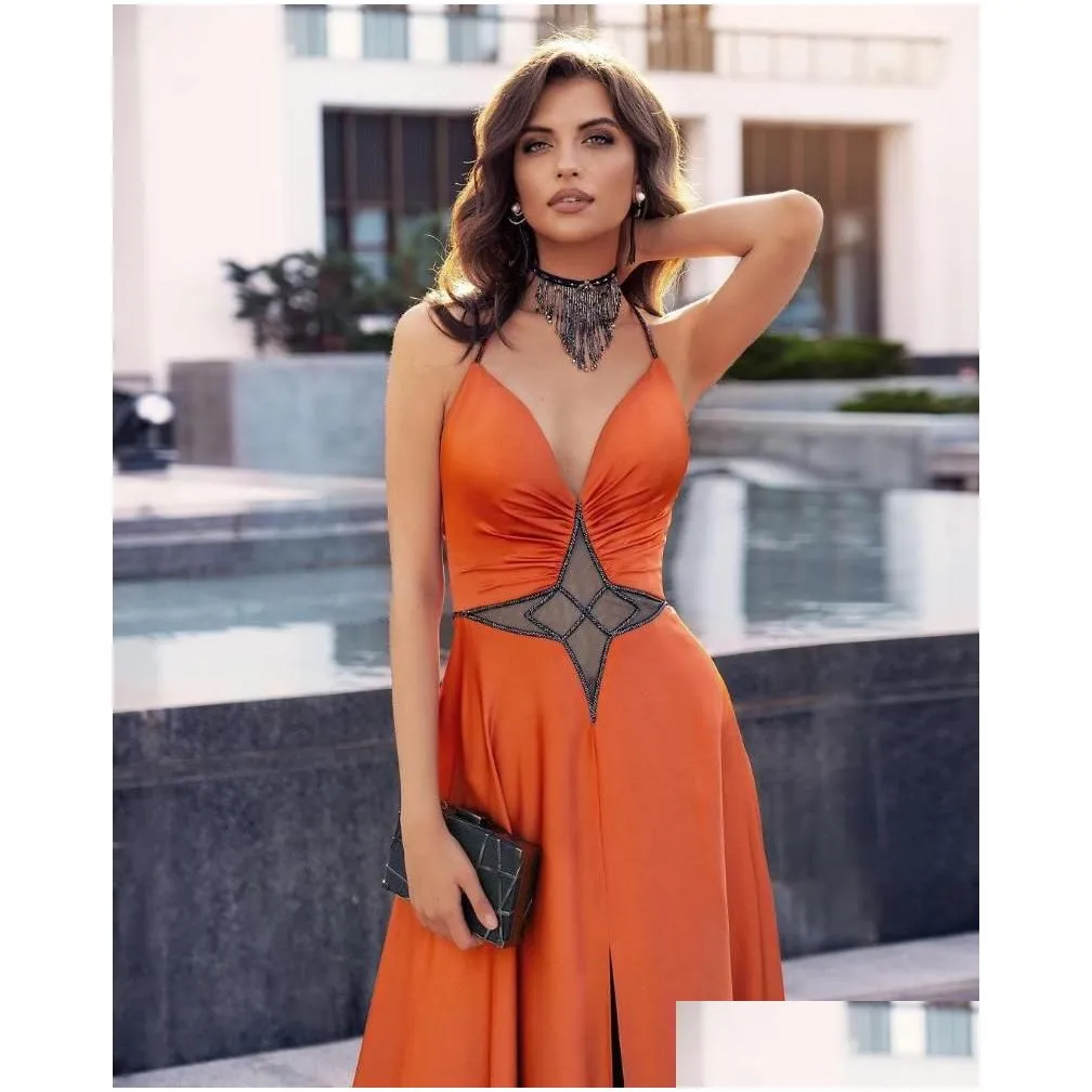 casual dresses top quality women sexy halter backless orange beading split maxi long bodycon dress 2022 designer evening party vestido