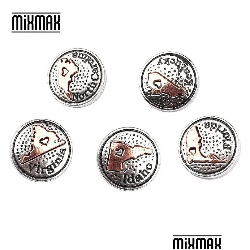 brand american states map in 18mm metal interchangeable bronze snap button charms wholesale fits snaps jewelry