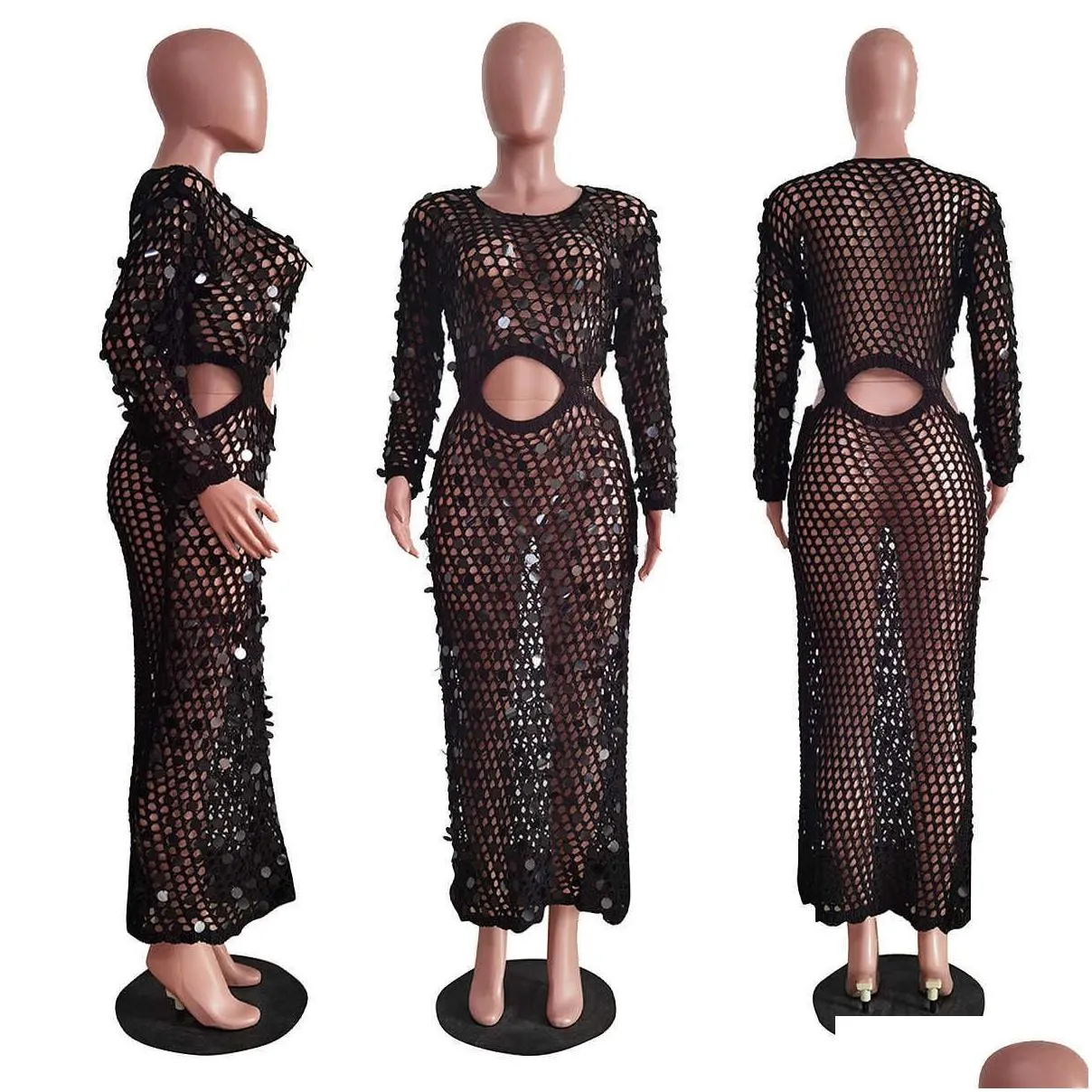 casual dresses sexy shinny sequined knit rib long dress women summer 2023 hollow out see through club beach wear cover maxi dresses y2k robe