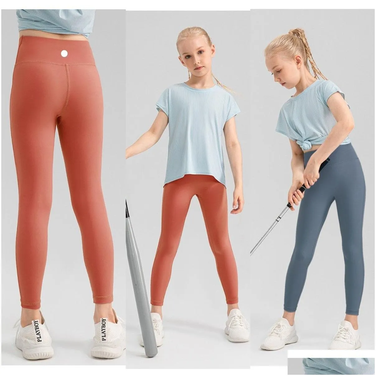 LU-1456 Girls Yoga Leggings Kids Thin Tights Sweatpants Soft Elastic Sports Tight Pants Children Dancing Skinny Pants