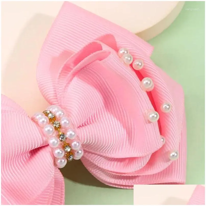 Hair Accessories Sweet Pearl Bow Clips Boutique Pink Rhinestone Bowknot Hairpins Girls Styling Tools Headwear Kids