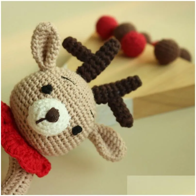 Bibs and Burp Cloths Baby Rattles DIY Crochet Cartoon Deer Doll Hand Bell Carved Wooden Ring Teething Toys Newborn Molar Teether Educational