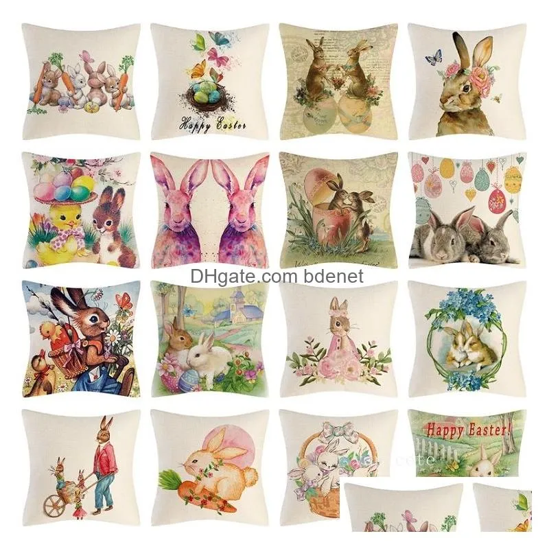 Cushion/Decorative Pillow Stock Easter Pillow Case Bunny Colored Egg Er Household Products Decorative Xu Drop Delivery Home Garden Hom Dhn0U