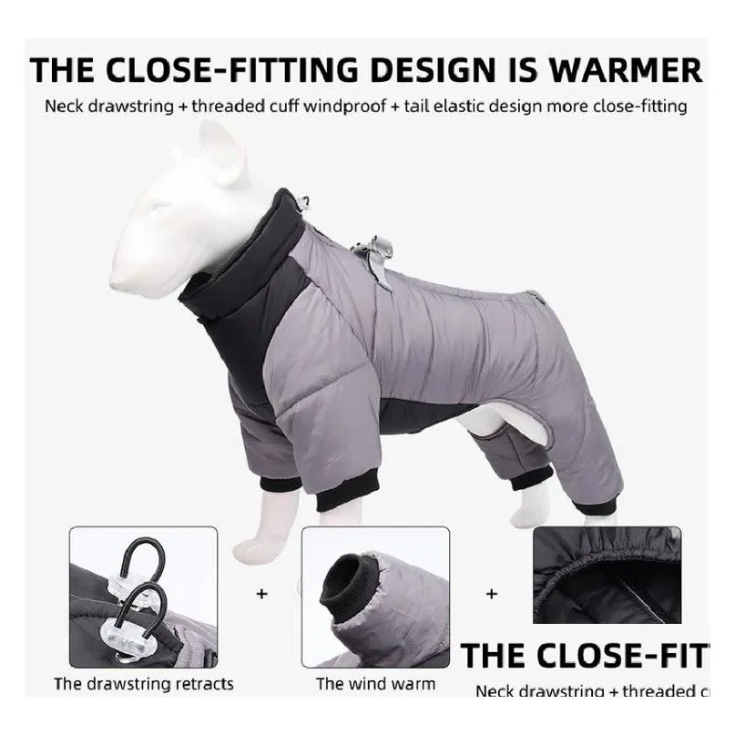 Reversible Reflective Dog Winter Jacket Dog Cold Weather Coats with Built in Harness Waterproof and Windproof Apparel Cozy Dog Clothes for Small Medium Large