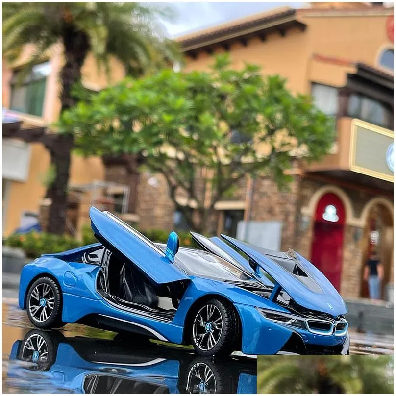 Electric/Rc Car Electric Rc Car 1 24 I8 Super Sports Metal Model Decoration High Simation Alloy Boy Toy Collection Gift F265 220829 Dr Dhxaa