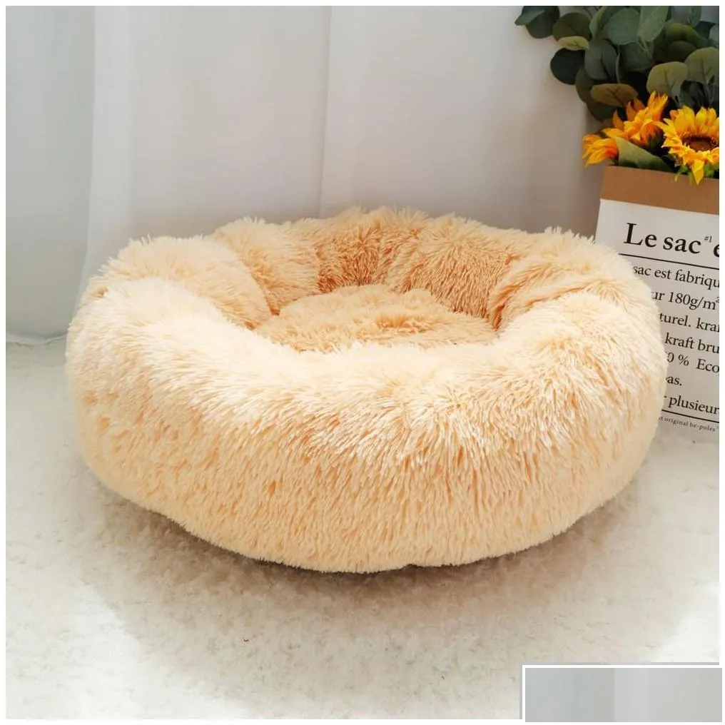 Kennels Pens Warm Fleece Kennel Soft Round Dog Bed Winter Cat Slee Mat Sofa Puppy Small Dogs Cushion House For Pet Y200330 Drop Delive