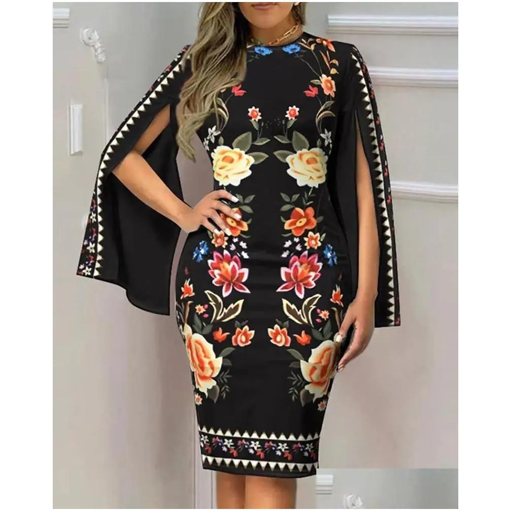 Casual Dresses 2023 Women`s A-line Skirt Temperament Flare Sleeves Sexy Fashion V-neck Elegant Commuter Print Dress