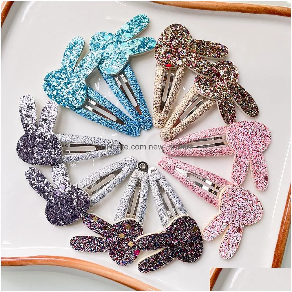 Hair Clips & Barrettes 10Pcs/Lot Glitter Flower Rabbit Hair Clips For Cute Girls Bb Handmade Hairpins Barrettes Headwear Fashion Kids Dhsuu