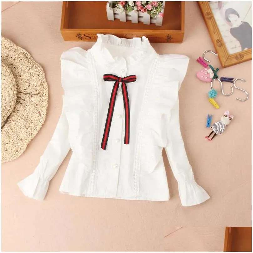 Arrival Girls Blouses Fall Children Clothes White Mandarin Collar Blouse for Back To School Shirts Teen Kids Tops 220314