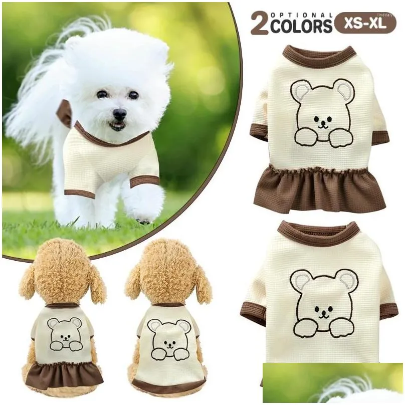 Dog Apparel Summer Dress Embroidered Bear Pet Costume  Chihuahua Clothing Soft Cat Outfit Accessories