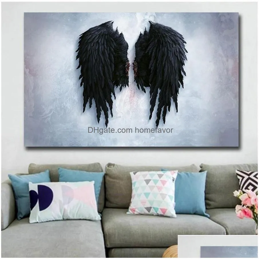 black angel wings canvas painting large size wall picture art work home decoration wall poster print cuadros decoracion182a