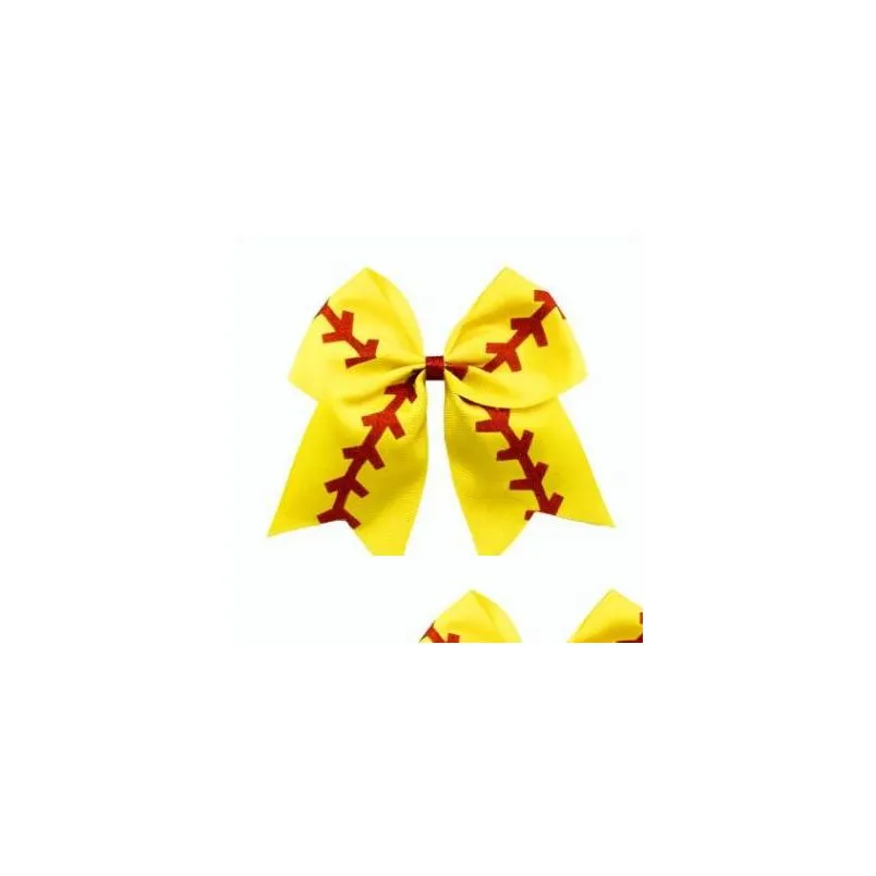 Hair Accessories Softball Team Baseball Cheer Bows Kids Rugby Llowtail Ponytail Hair Holders Bow Cheerleading Girl Band Accessories 8 Dhhtl