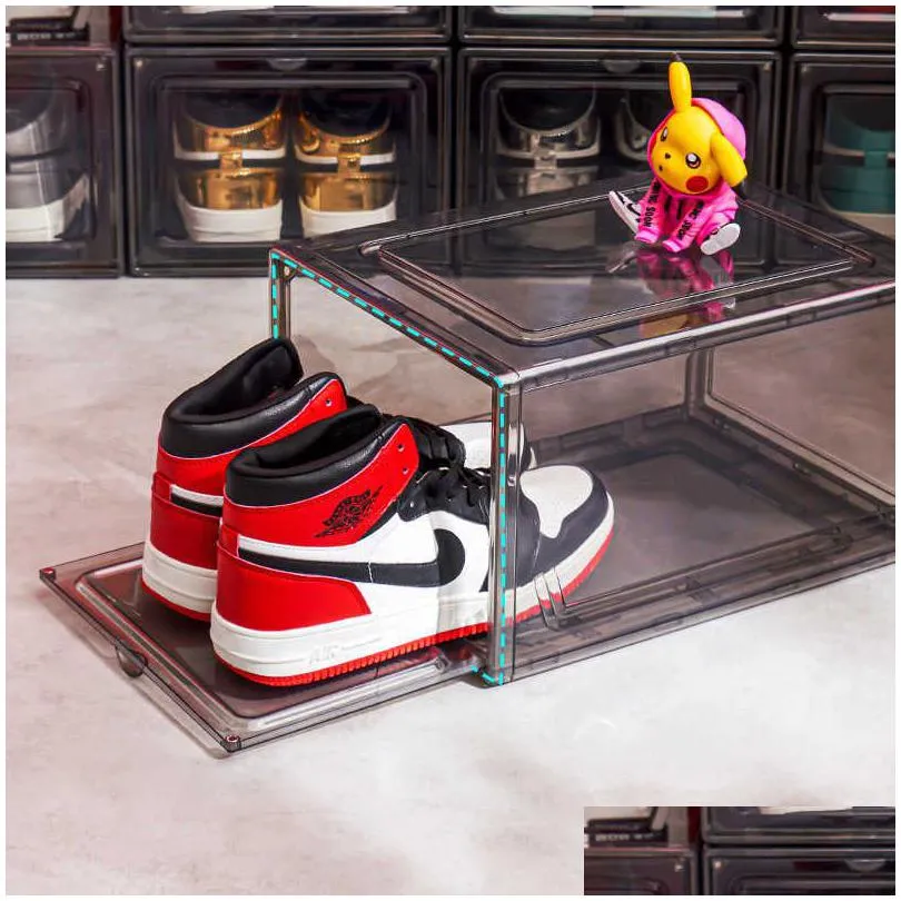 Storage Boxes & Bins Storage Boxes Bins Pet Dustproof Clear Aj Display Shoebox Sneakers Sports Shoe Box Household Collectible Blocks T Dhbok