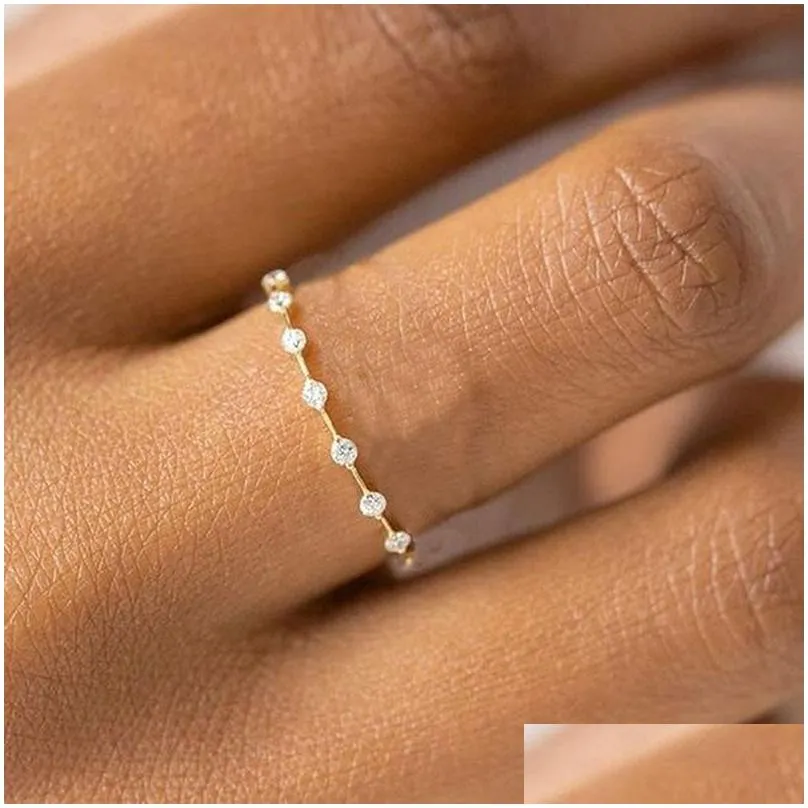 Band Rings Tiny Small Ring Set For Women Gold Color Cubic Zirconia Midi Finger Rings Wedding Anniversary Jewelry Accessories Gifts Kar Dhgxh