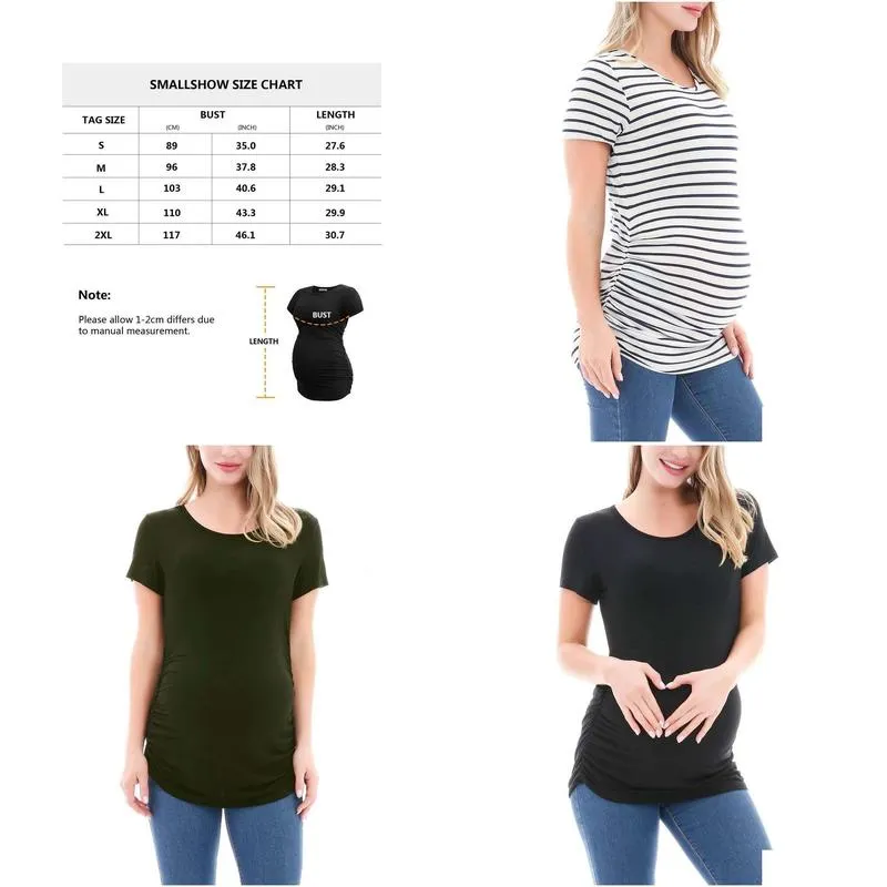 Smallshow Women`s Short Sleeve Maternity T Shirts Side Ruched Pregnancy Tunic 3-pack