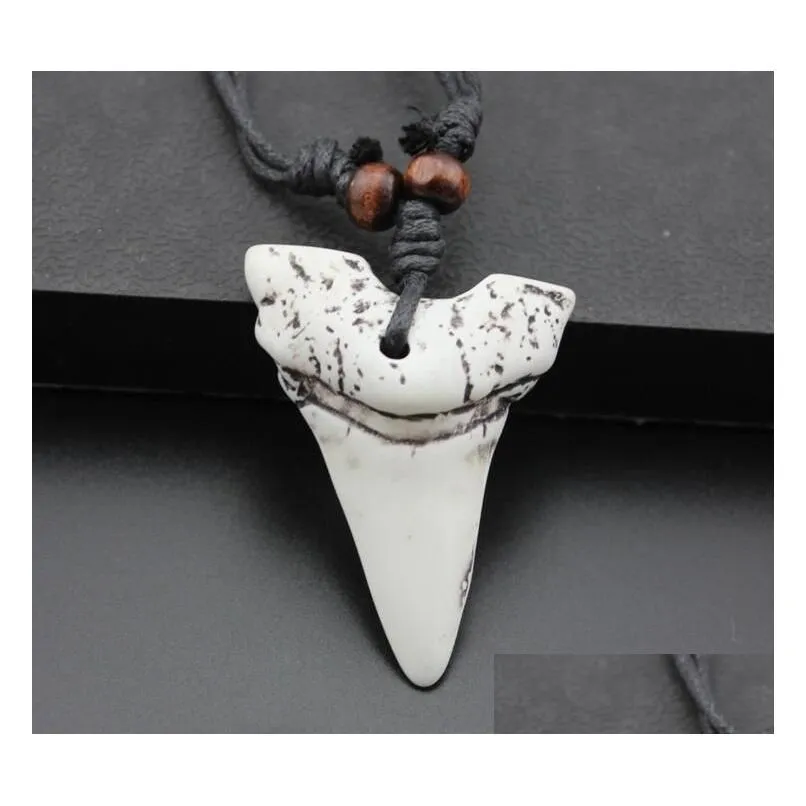  s 20pcs imitation yak bone carving shark tooth charm pendant wood beads necklace amulet gift travel souvenir