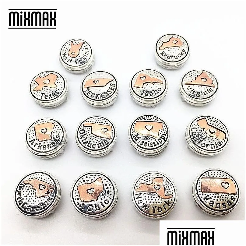 brand american states map in 18mm metal interchangeable bronze snap button charms wholesale fits snaps jewelry