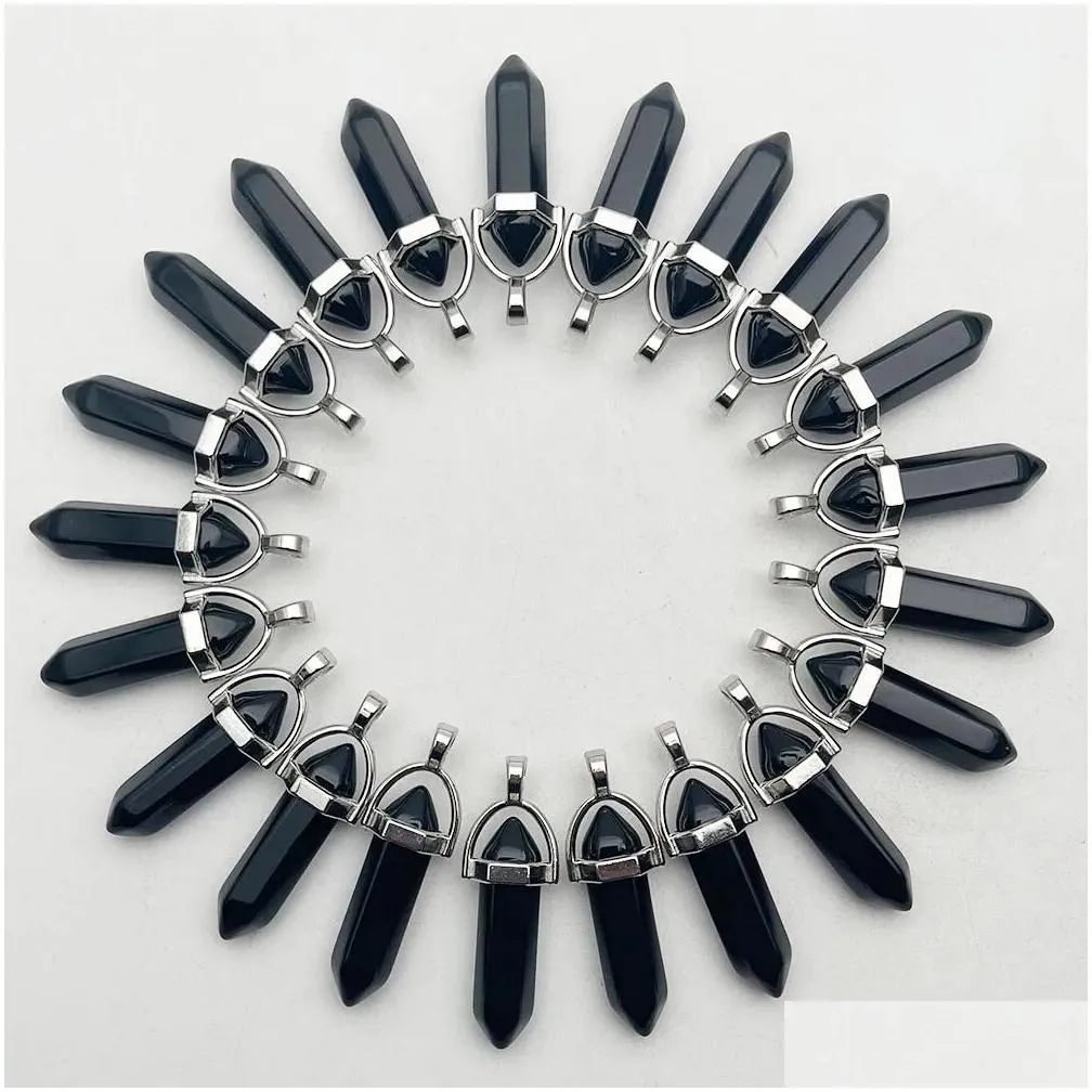 natural stone crystal pillar charms black onyx opal rose quartz obsidian chakra pendants for jewelry making diy necklace earrings