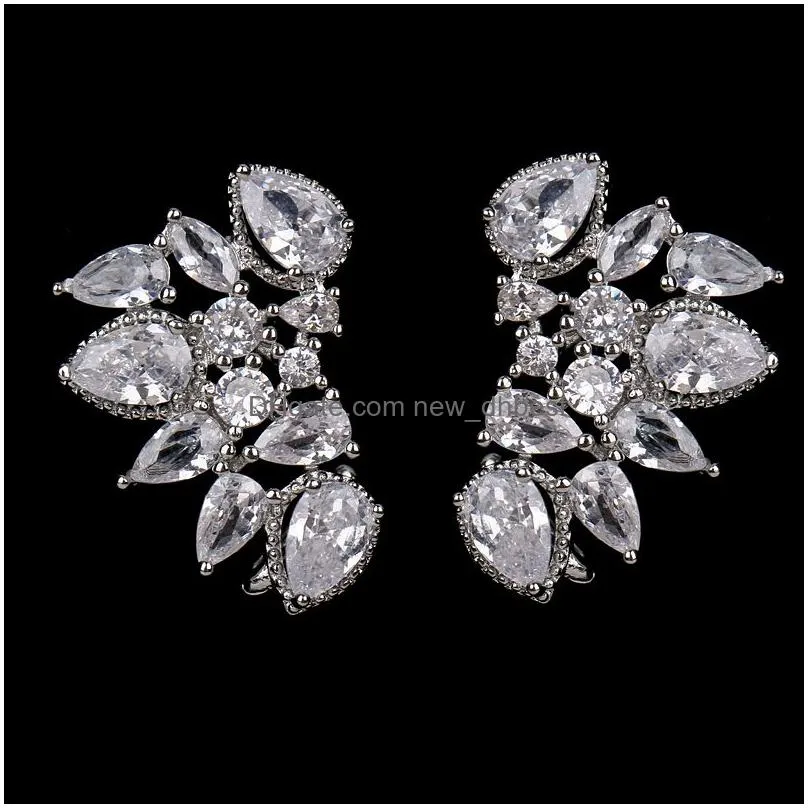 Stud Cute Sier Color Statement Flower Stud Earrings Jewelry With Cz Zirconia Crystal Ear For Women Wedding Gift Drop Delivery Jewelry Dhwwo