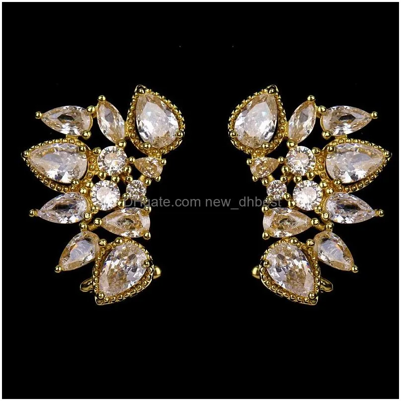 Stud Cute Sier Color Statement Flower Stud Earrings Jewelry With Cz Zirconia Crystal Ear For Women Wedding Gift Drop Delivery Jewelry Dhwwo