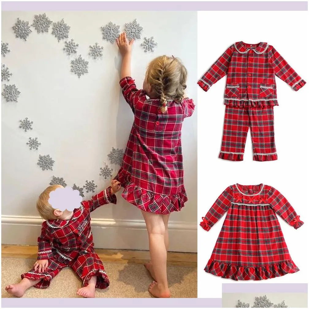 Pajamas Wholesale Baby Clothes Tartan Flannel Toddler Sets Matching Family Kids Boy Girl Christmas Pyjamas 230213