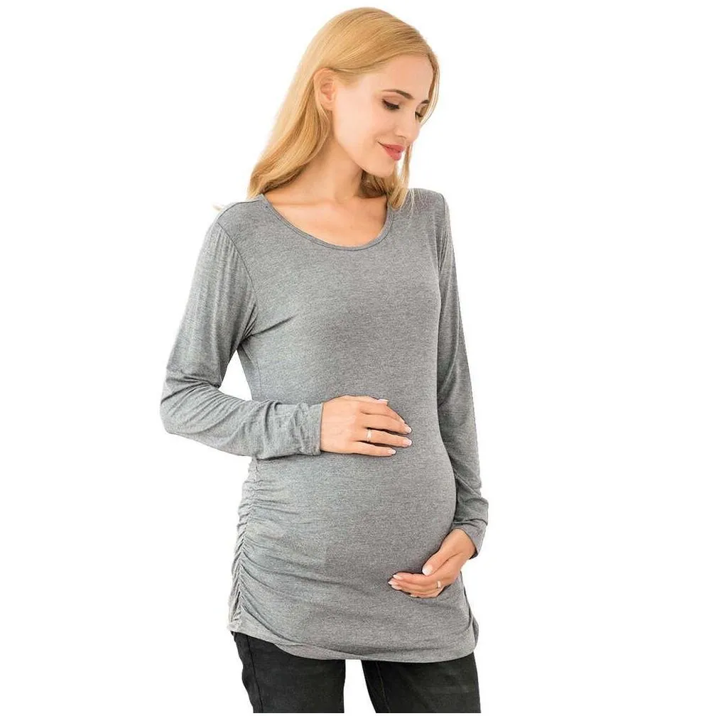 Bearsland Women`s Long Sleeve Maternity Tops Casual Side Ruched Clothes Pregnancy Shirts 3-pack,a-m